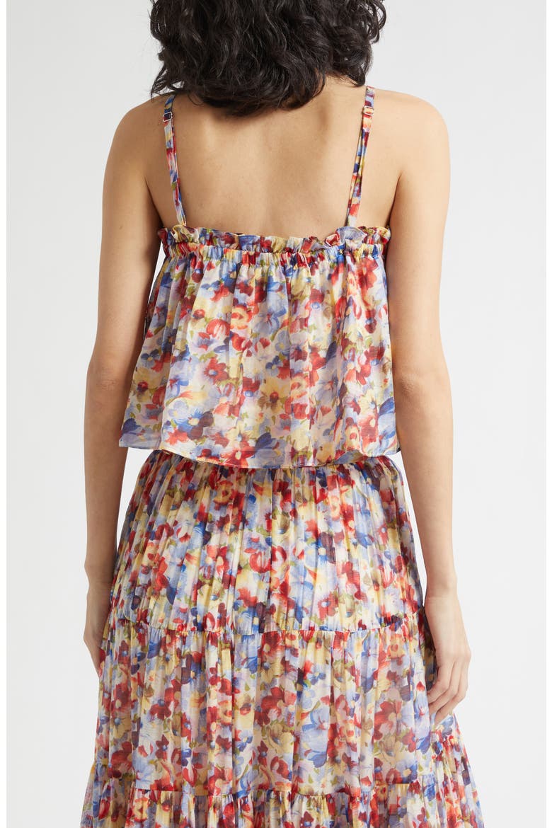 Wildflower Ruffle Trim Crop Babydoll Tank Top, Alternate, color, GARDENIA MULTI