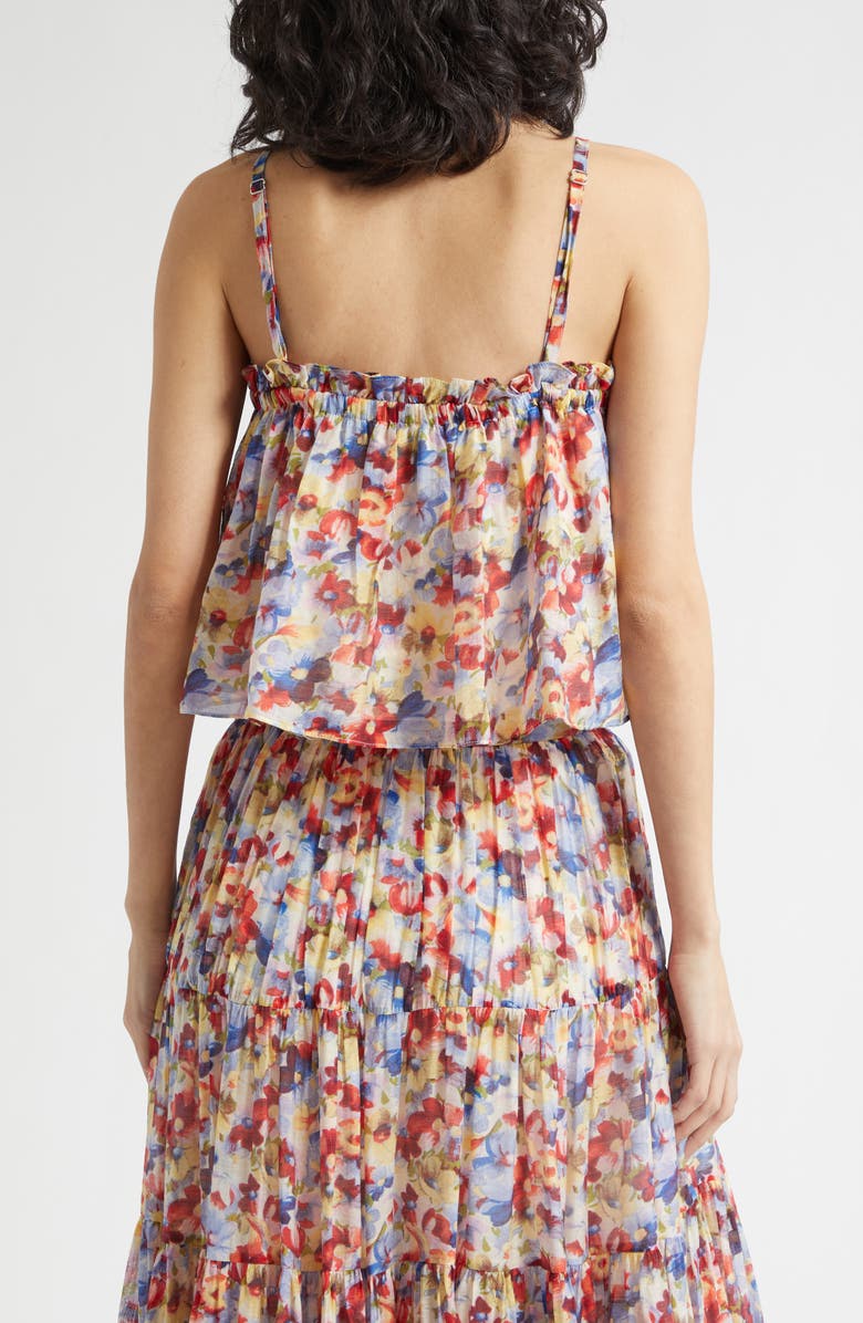 Cinq à Sept Wildflower Ruffle Trim Crop Babydoll Tank Top, Alternate, color, Gardenia Multi