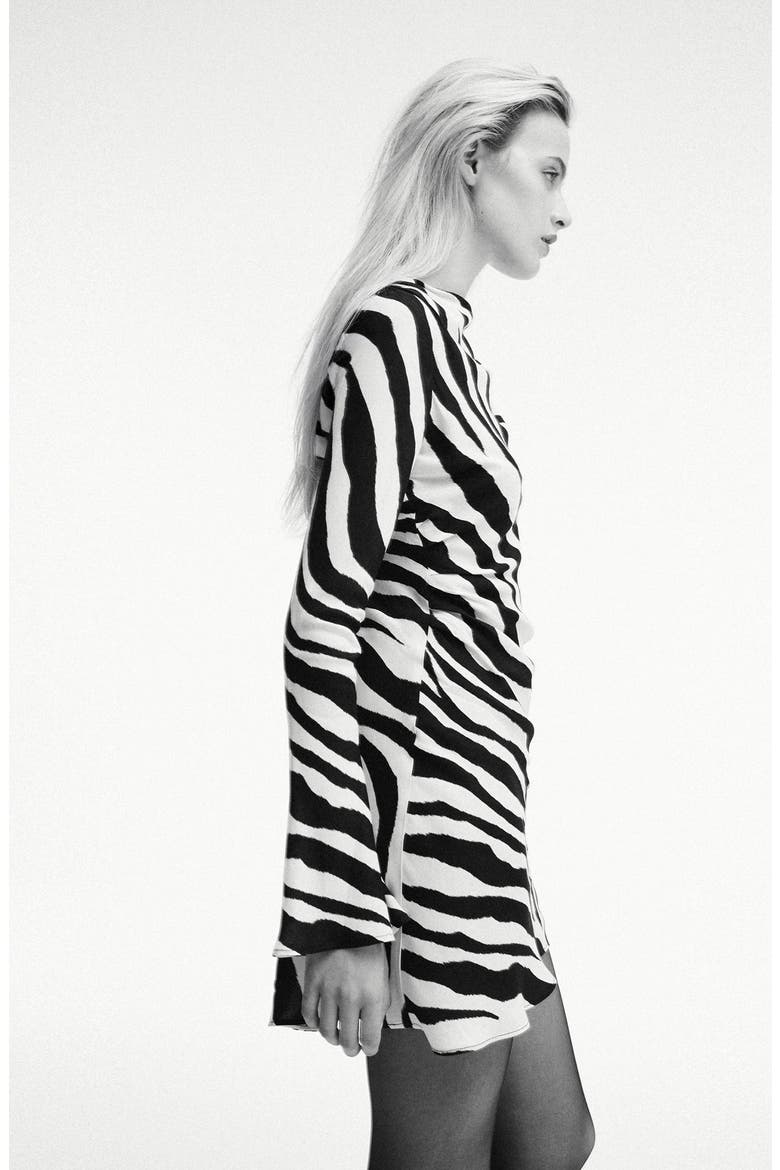 Zebra Print Flared Sleeve Minidress, Alternate, color, BLACK