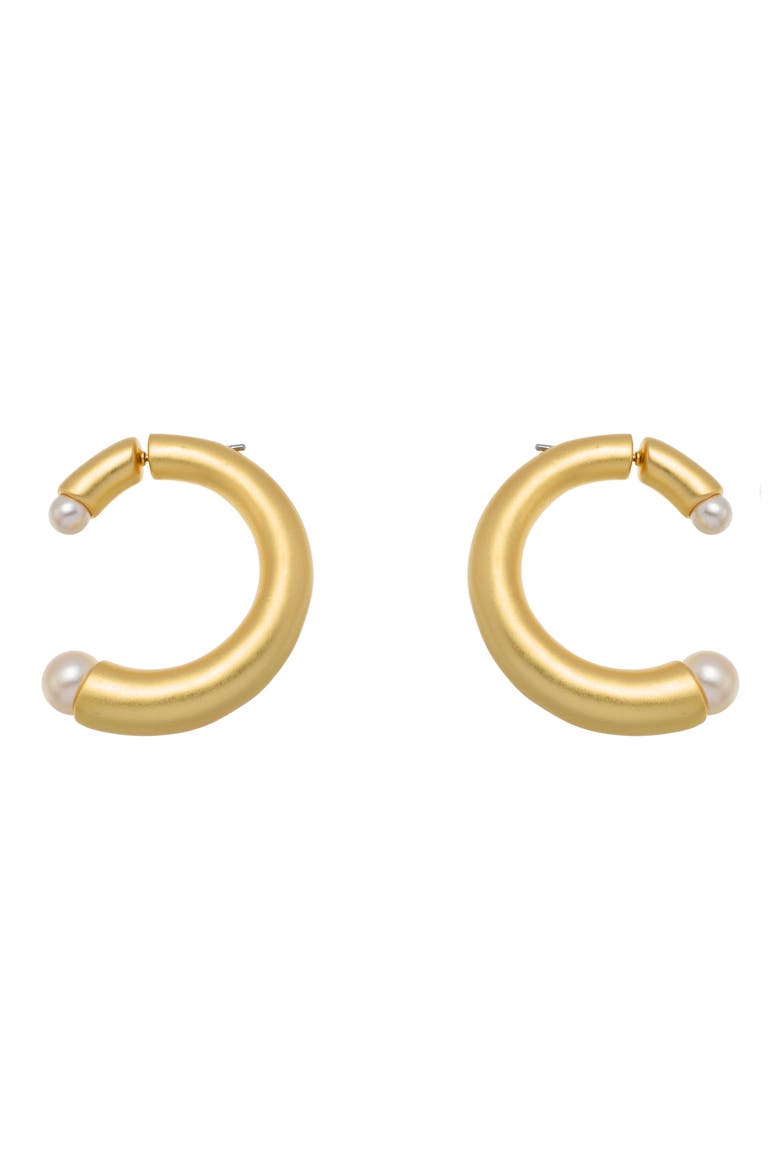 Anais Curve Faux Pearl Front/Back Hoop Earrings, Alternate, color, GOLD TONE / PEARL