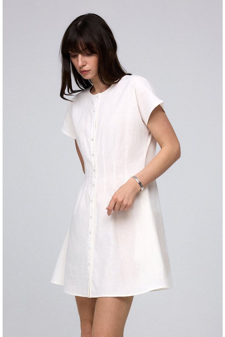 Flora Pleated Shirt Dress, Alternate, color, White