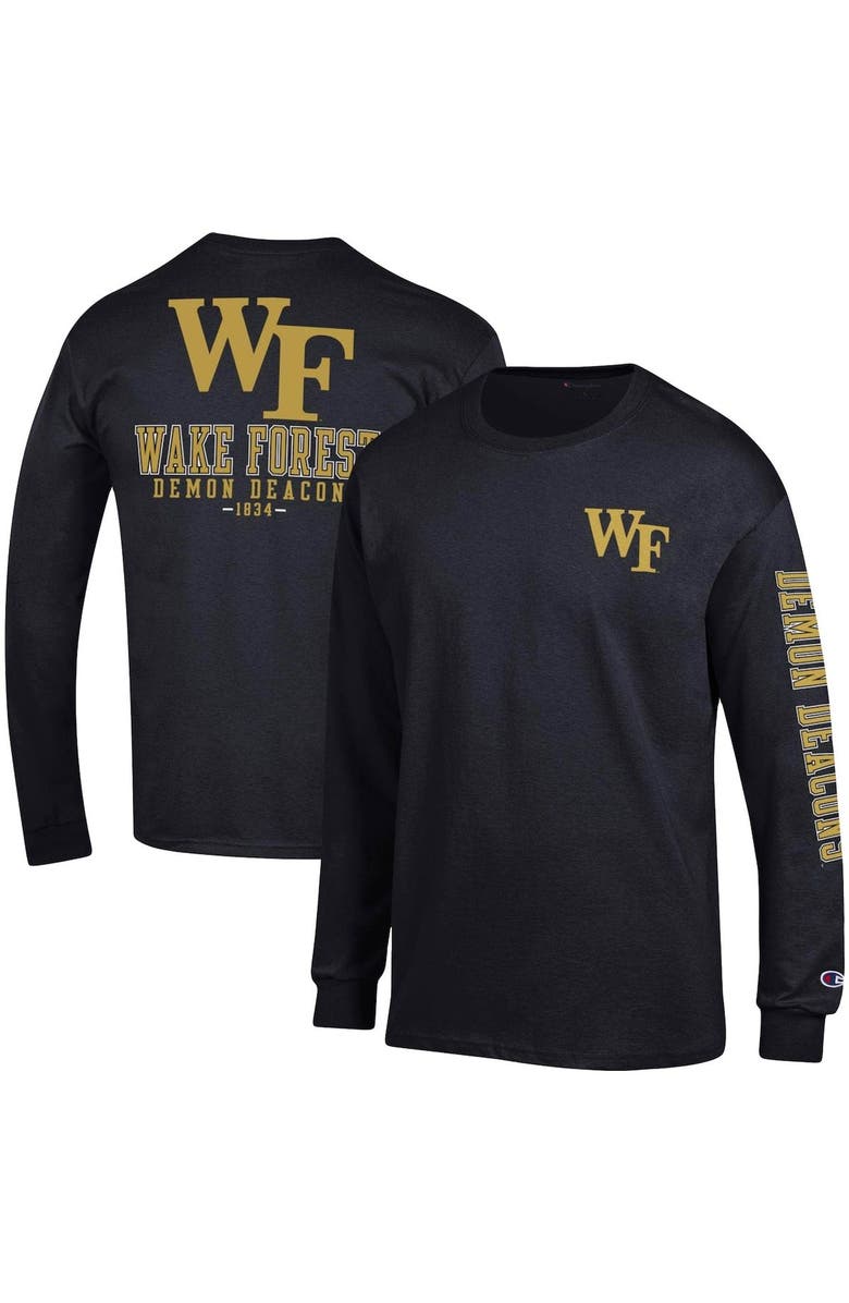 Champion Men's Champion Black Wake Forest Demon Deacons Team Stack Long Sleeve T-Shirt, Main, color, Black