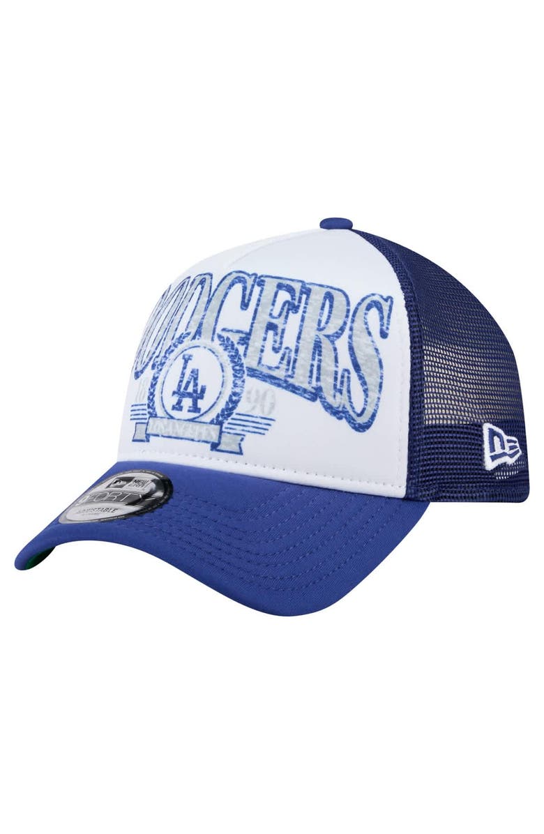 New Era Men's New Era White/Royal Los Angeles Dodgers Trucker A-Frame 9FORTY Adjustable Hat, Main, color, White