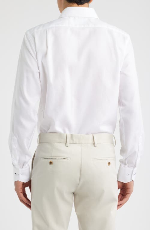 Lorenzo Uomo Trim Fit White Cotton Herringbone Dress Shirt In White