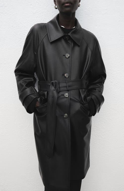 Mango Longline Faux Leather Coat In Black