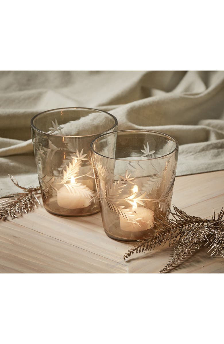 tag Ombre Handcut Leaf Blown Glass Tealight Candle Holder, Alternate, color, Brown