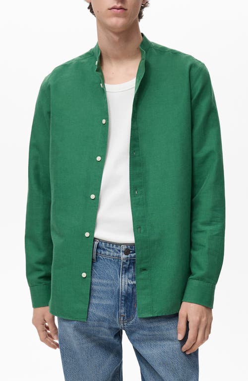 Mango Band Collar Linen Blend Button-up Shirt In Green