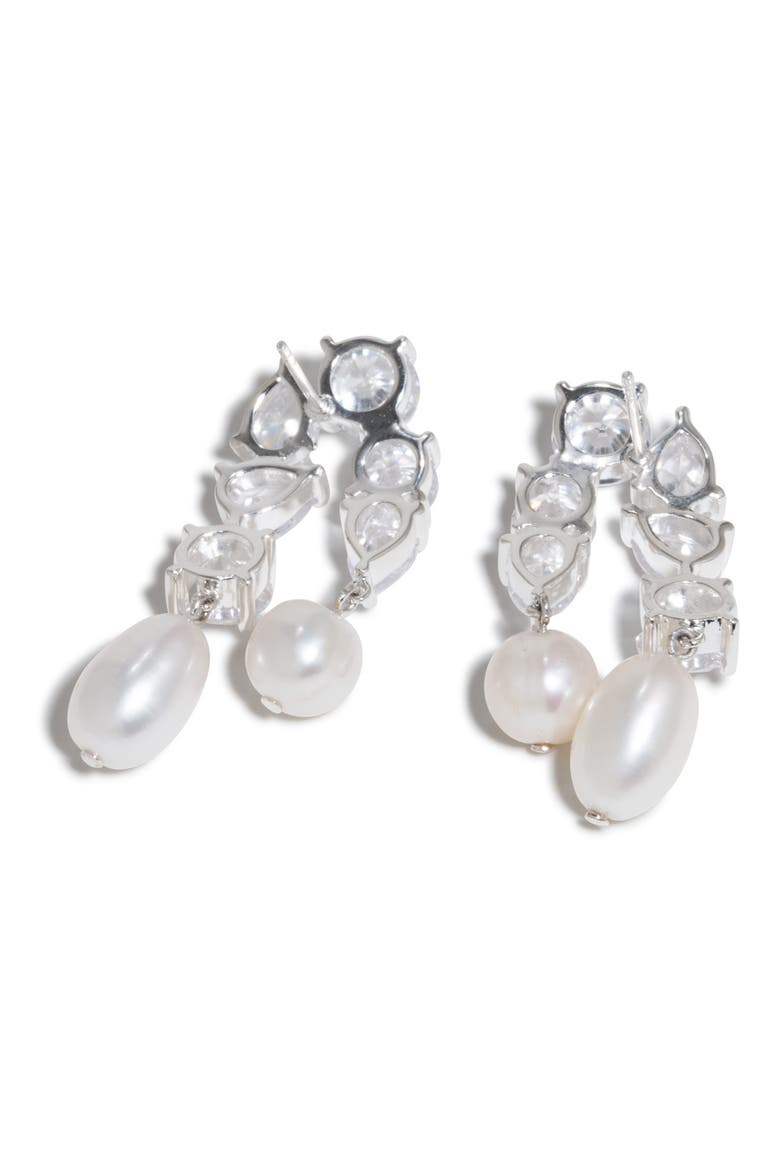 Cubic Zirconia & Freshwater Pearl Drop Earrings, Alternate, color, SILVER PLATED