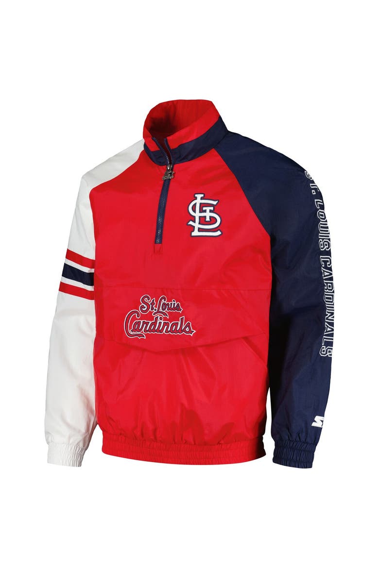 Men's Starter Red/Navy St. Louis Cardinals Elite Raglan Half-Zip Jacket, Alternate, color, Red