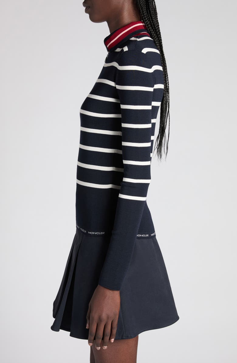 Moncler Stripe Virgin Wool Quarter Zip Pullover, Alternate, color, Stripe