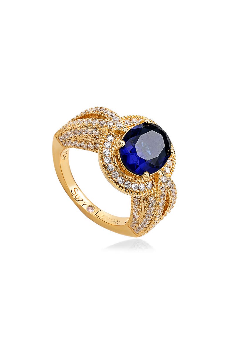 Oval-Cut Blue Cubic Zirconia Pav Ring, Main, color, BLUE