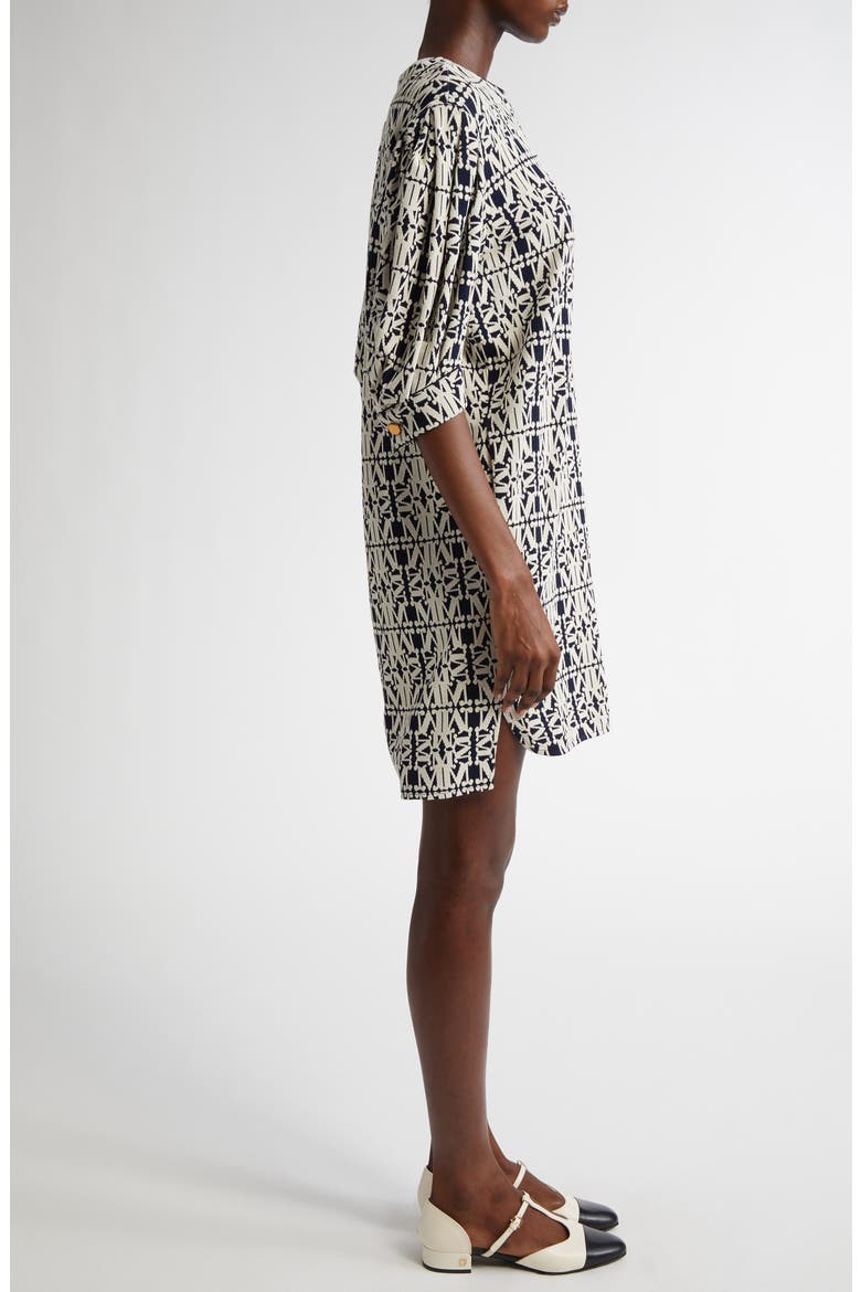 Gustavo Monogram Puff Sleeve Cotton Piqué Dress, Alternate, color, WHITE/ BLUE