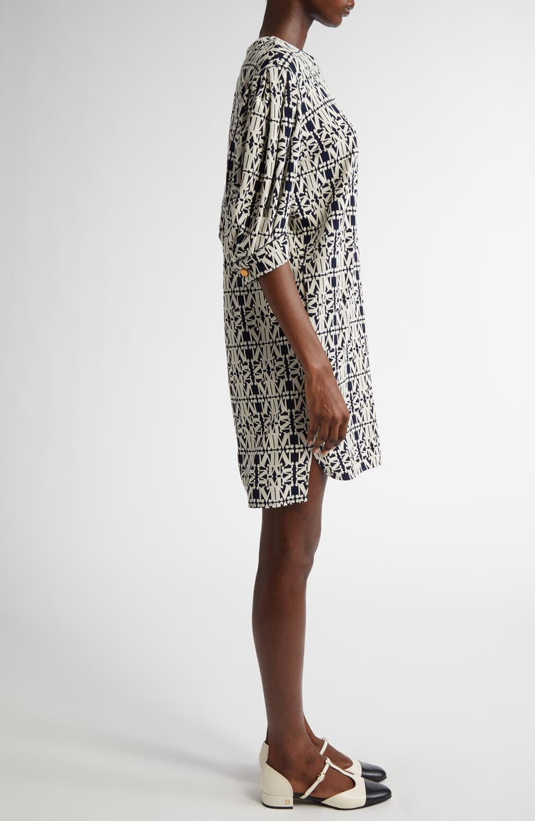 Max Mara Gustavo Monogram Puff Sleeve Cotton Piqué Dress, Alternate, color, White/ Blue