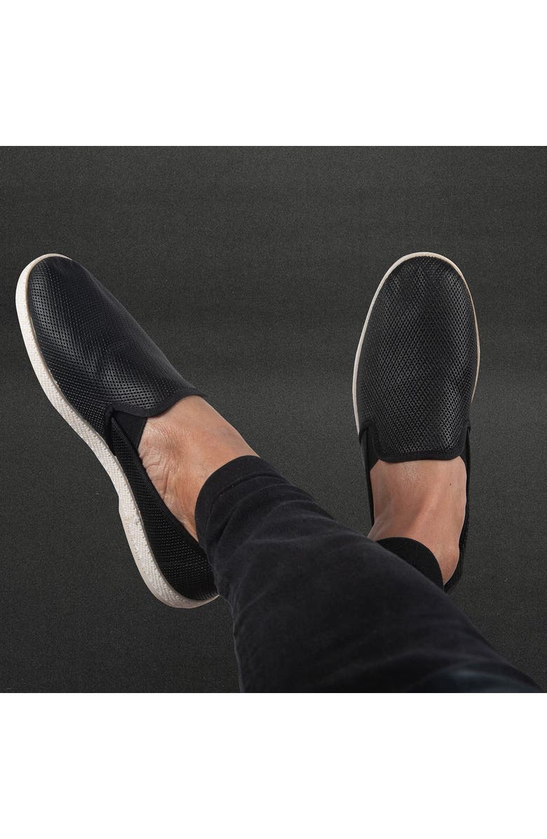 Rivieras Diamond Punched Leatherette Slip-On Loafer, Alternate, color, Black