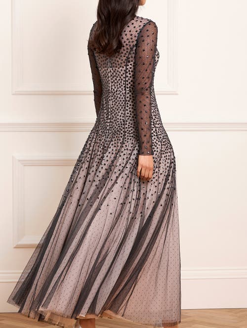 Needle & Thread Sequin Cascade Round Neck Gown In Black
