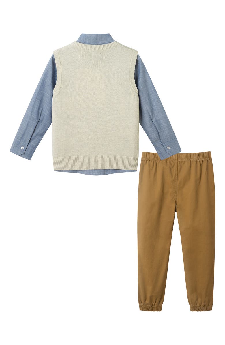 Andy & Evan Kids' Sweater Vest, Button-Up Shirt & Pull-On Joggers Set, Alternate, color, Beige Multi