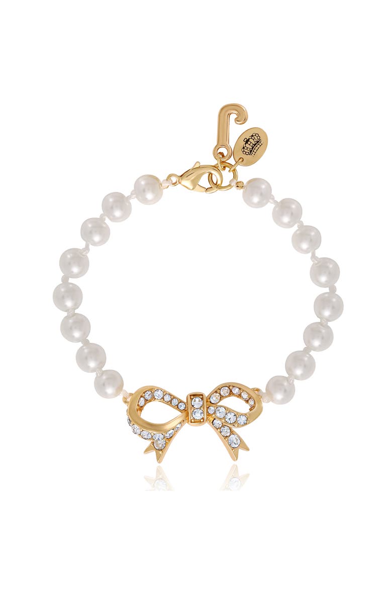 Pearl Bracelet with Pave Bow, Main, color, Gold Tone