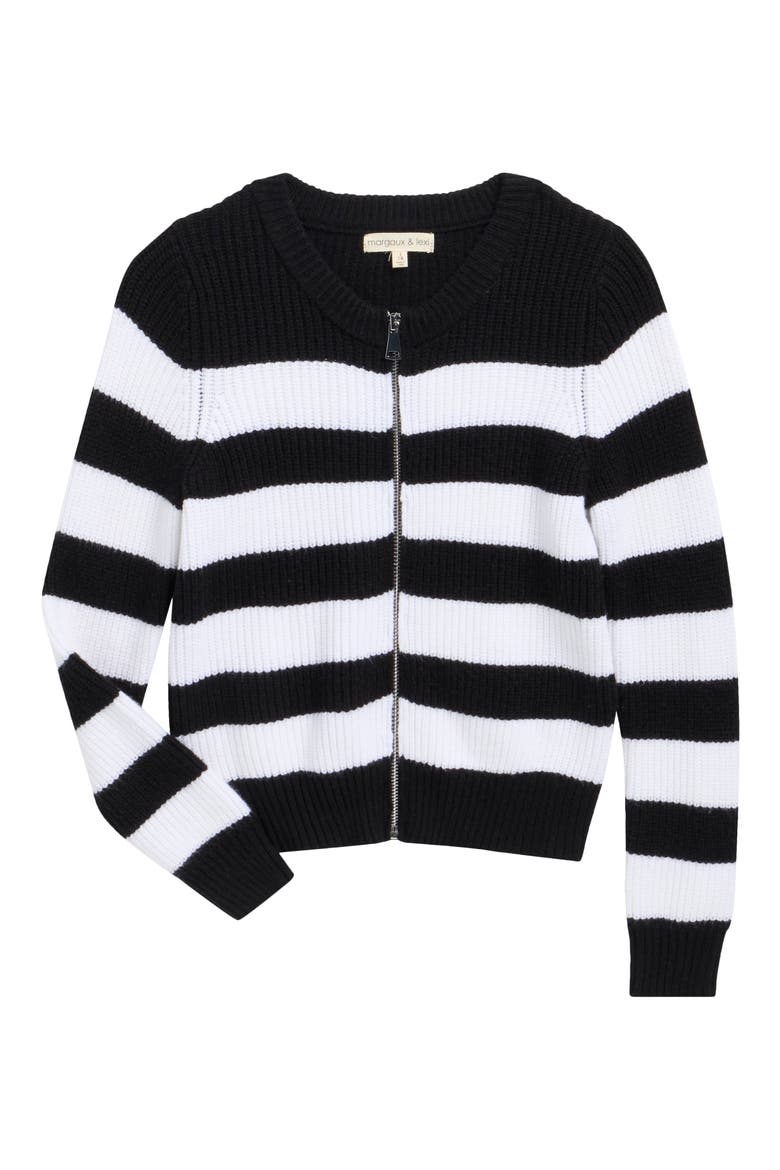 Kids' Stripe Zip Sweater, Main, color, BLACK WHITE