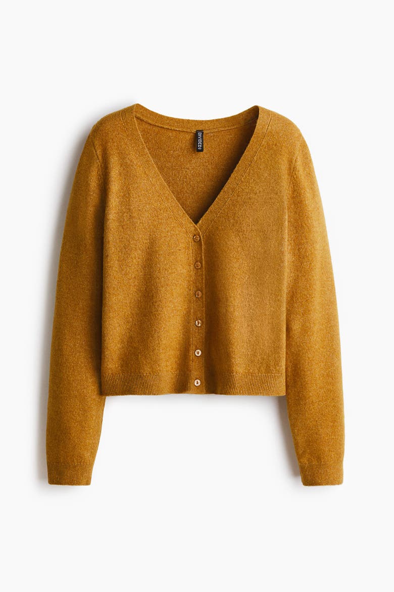 V-neck Cardigan, Alternate, color, Dark mustard yellow