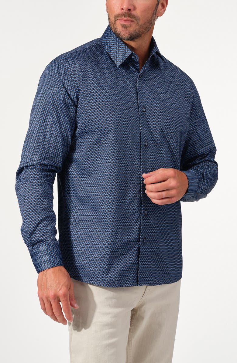 STUDIO GARNET LOS ANGELES Geo Print Cotton Button-Up Shirt, Alternate, color,