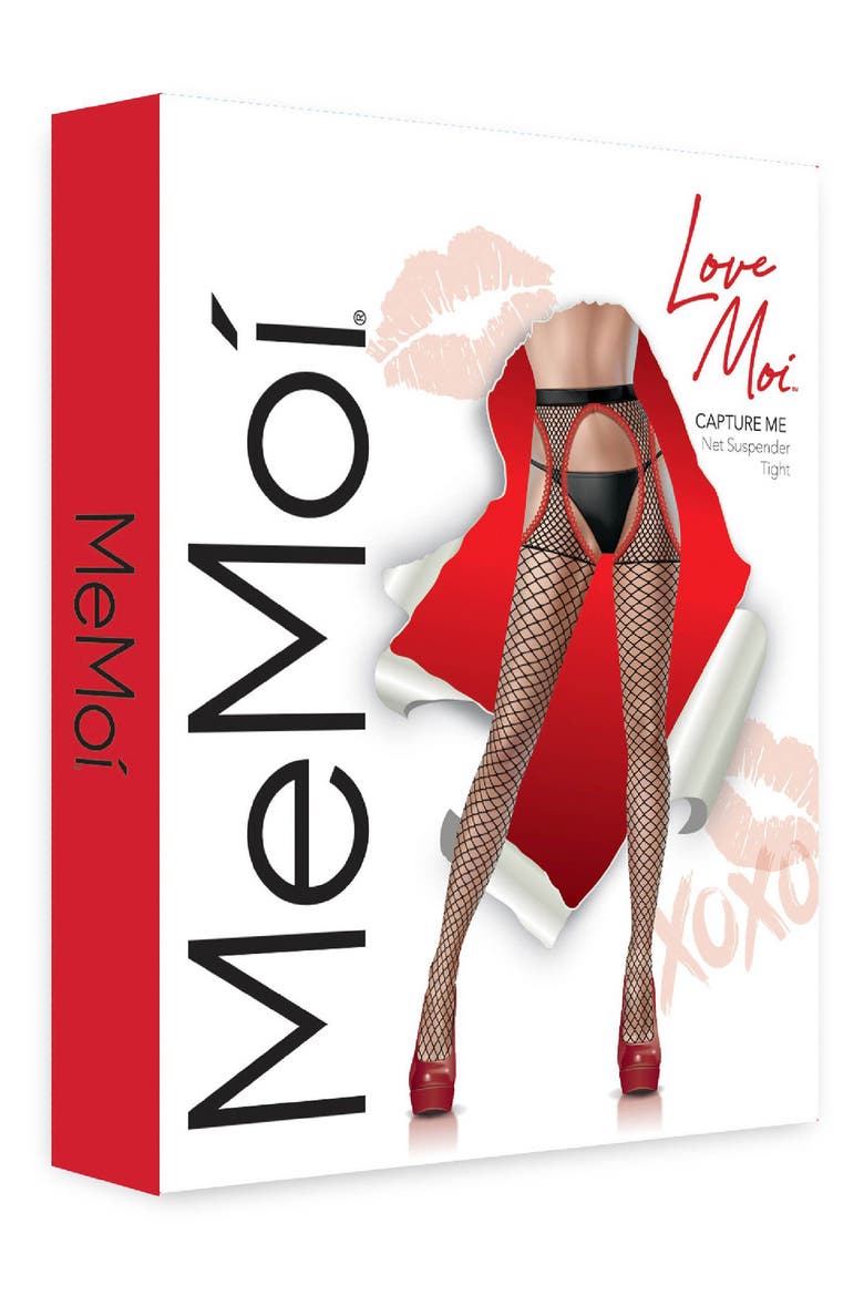 Fishnet Suspender Tights, Alternate, color, BLACK-RED