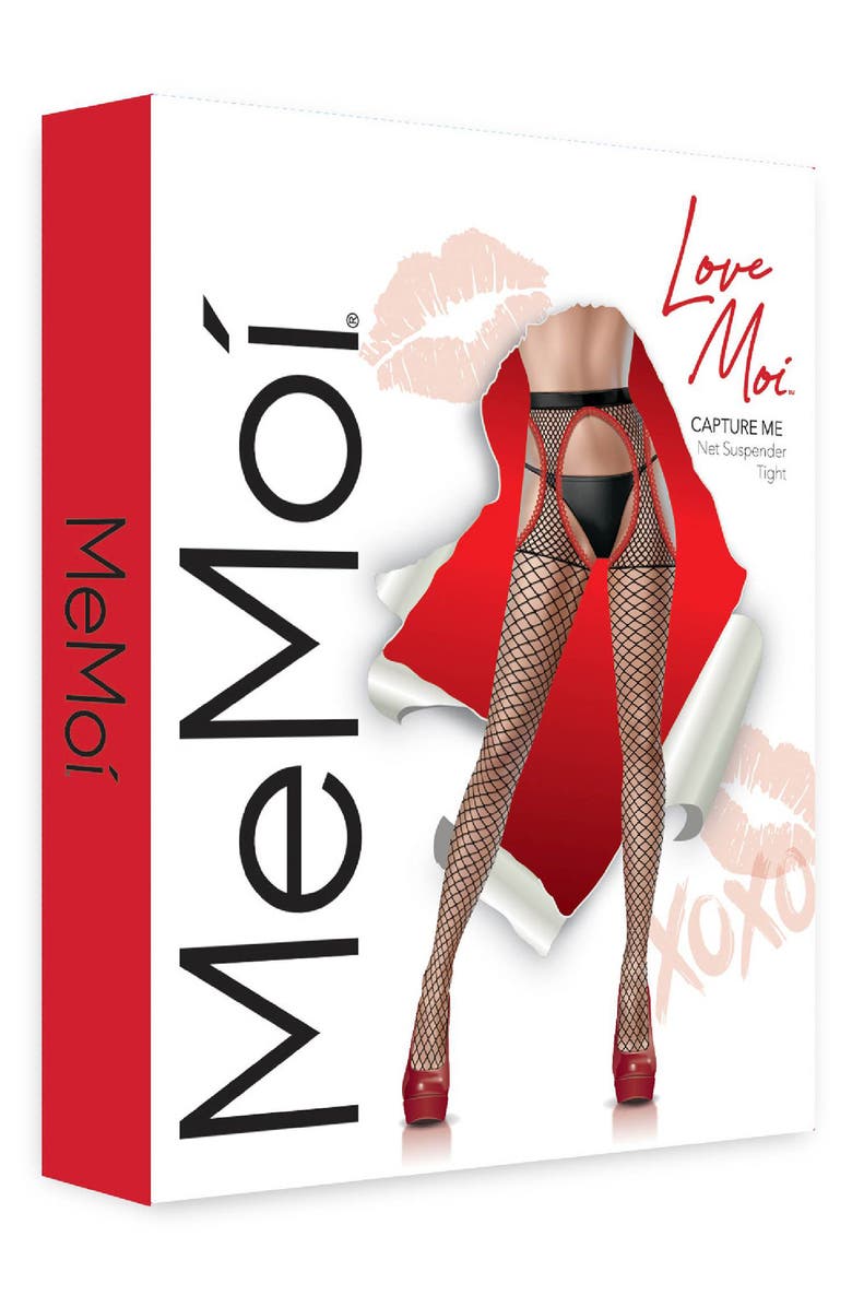 MeMoi Fishnet Suspender Tights, Alternate, color, Black-Red