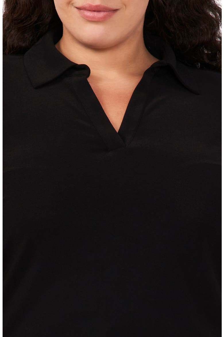Puff Sleeve Spread Collar Crepe Knit Top, Alternate, color, RICH BLACK