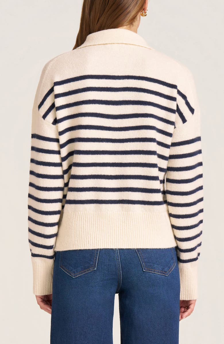 matty m. Lunara Sripe Recycled Polyester Blend Polo Sweater, Alternate, color, Ivory/ Navy