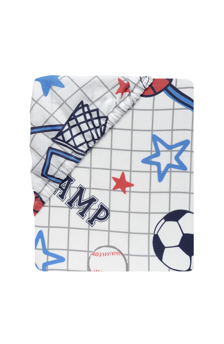 Lambs & Ivy Baby Sports 100% Cotton Fitted Crib Sheet - Football/Basketball, Alternate, color, White