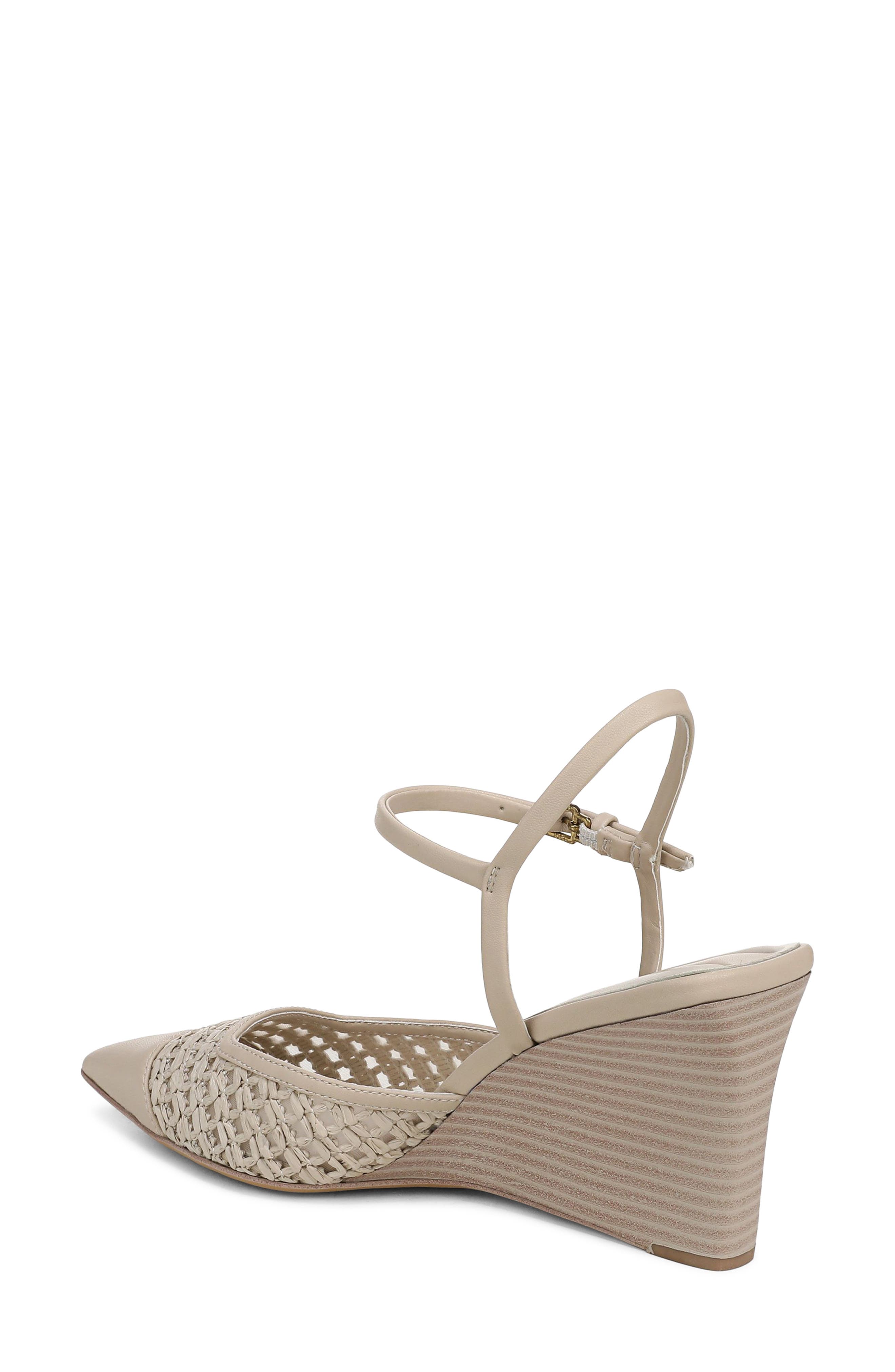 Cherie Ankle Strap Pointed Cap Toe Wedge Pump, Alternate, color, ALABASTER