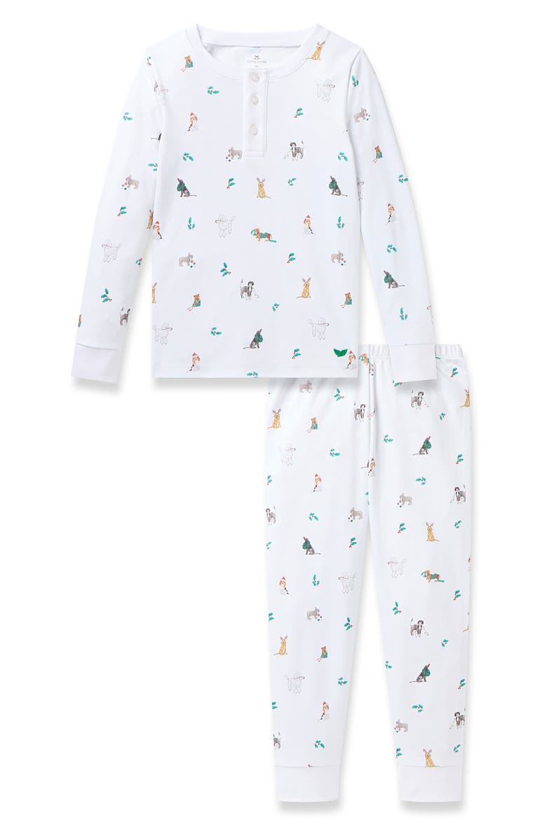 Petite Plume Kids' Jingle Paws Fitted Two-Piece Pima Cotton Pajamas, Main, color, White