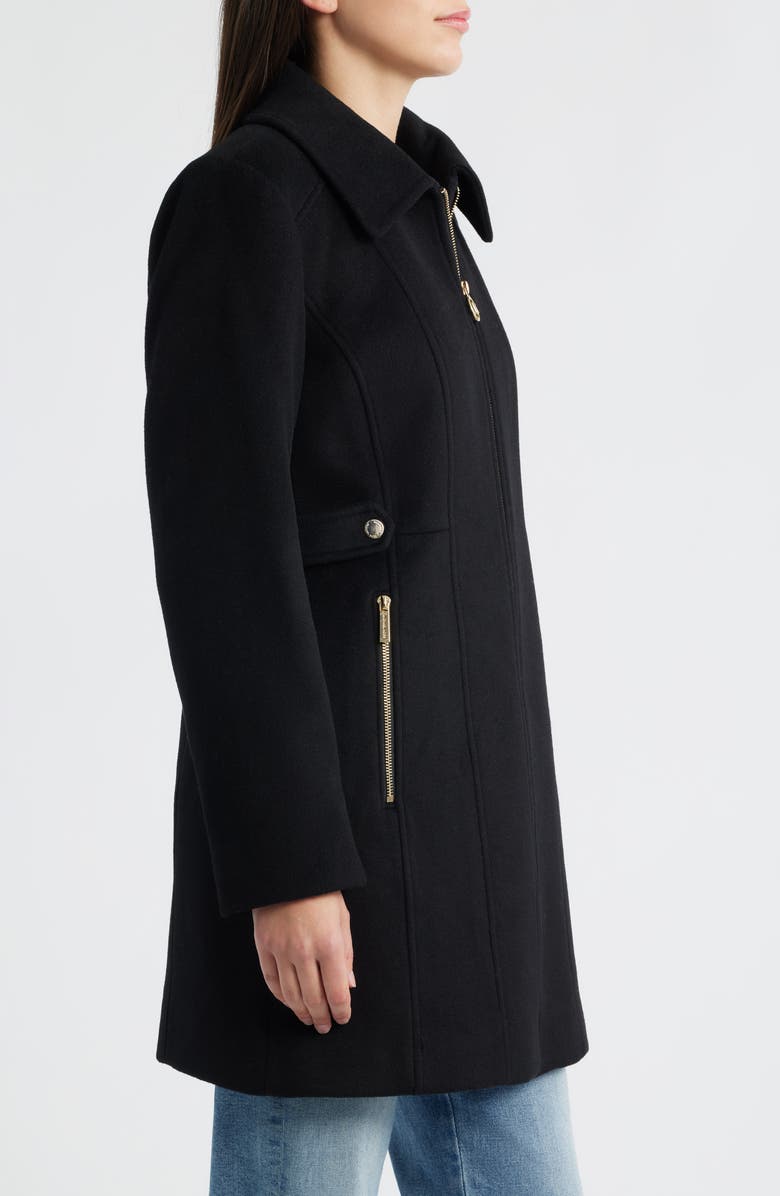 Michael Kors Front Zip Wool Blend Coat, Alternate, color, Black