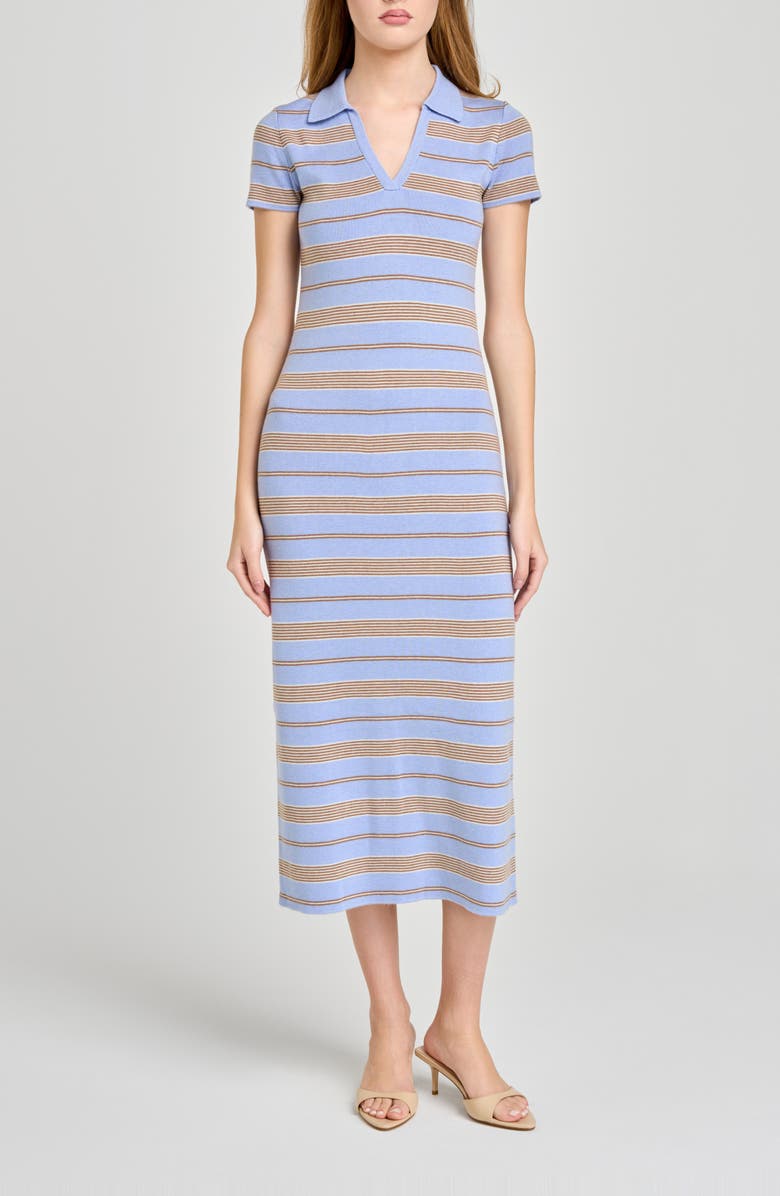 WAYF Carter Stripe Short Sleeve Sweater Dress, Main, color, Blue Stripe