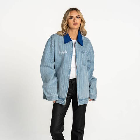 Women's The Wild Collective  Denim Los Angeles Dodgers Full-Zip Mechanic Jacket