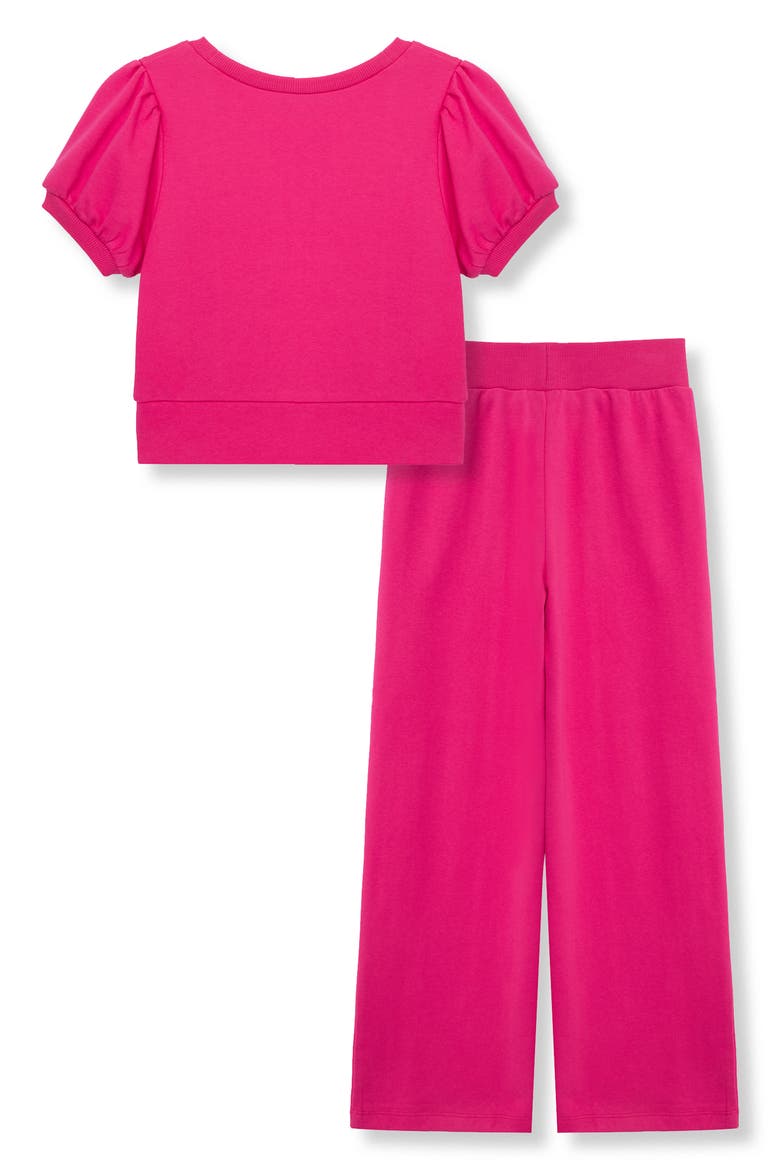 Kids' Twisted Top & Wide Leg Pants Set, Alternate, color, DARK PINK