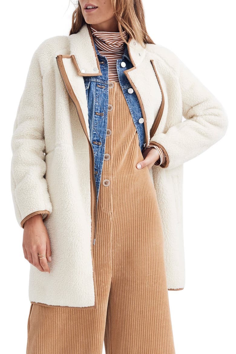 Faux Shearling Cocoon Coat, Main, color, BLEACHED LINEN