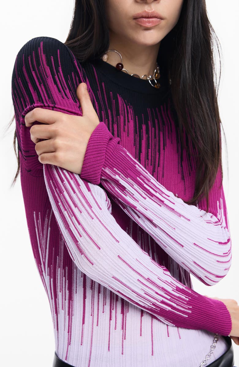 Desigual Ombré Long-Sleeve Rib Dress, Alternate, color, Pink