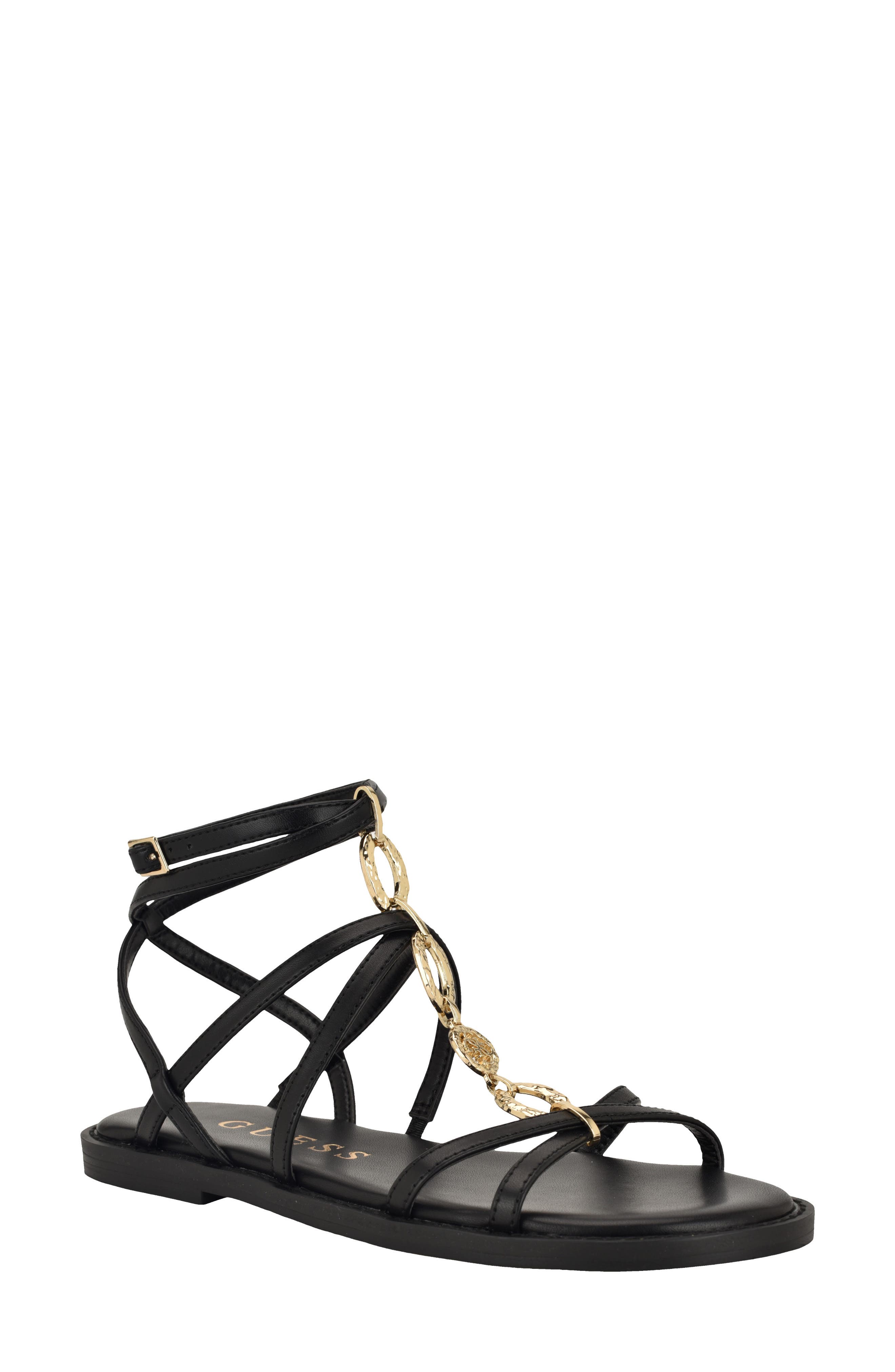 GUESS Grunge Strappy Sandal, Main, color, Black 001