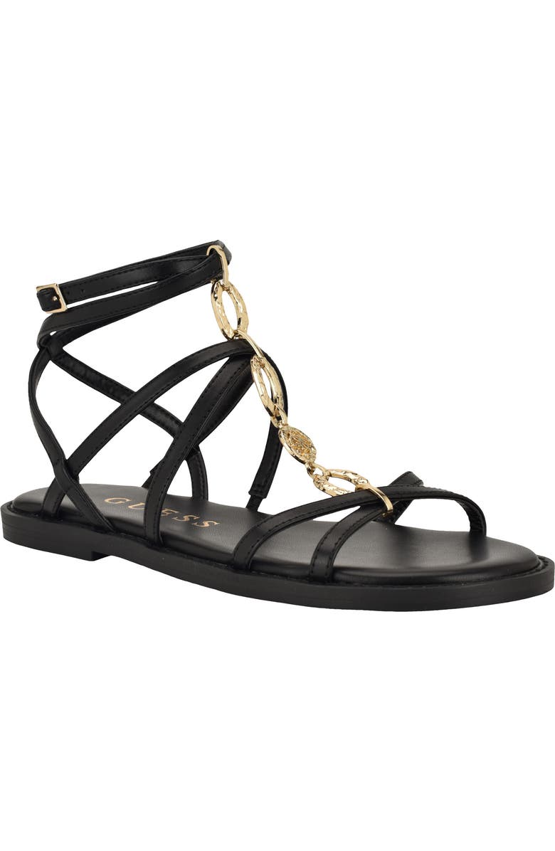 GUESS Grunge Strappy Sandal, Main, color, Black 001