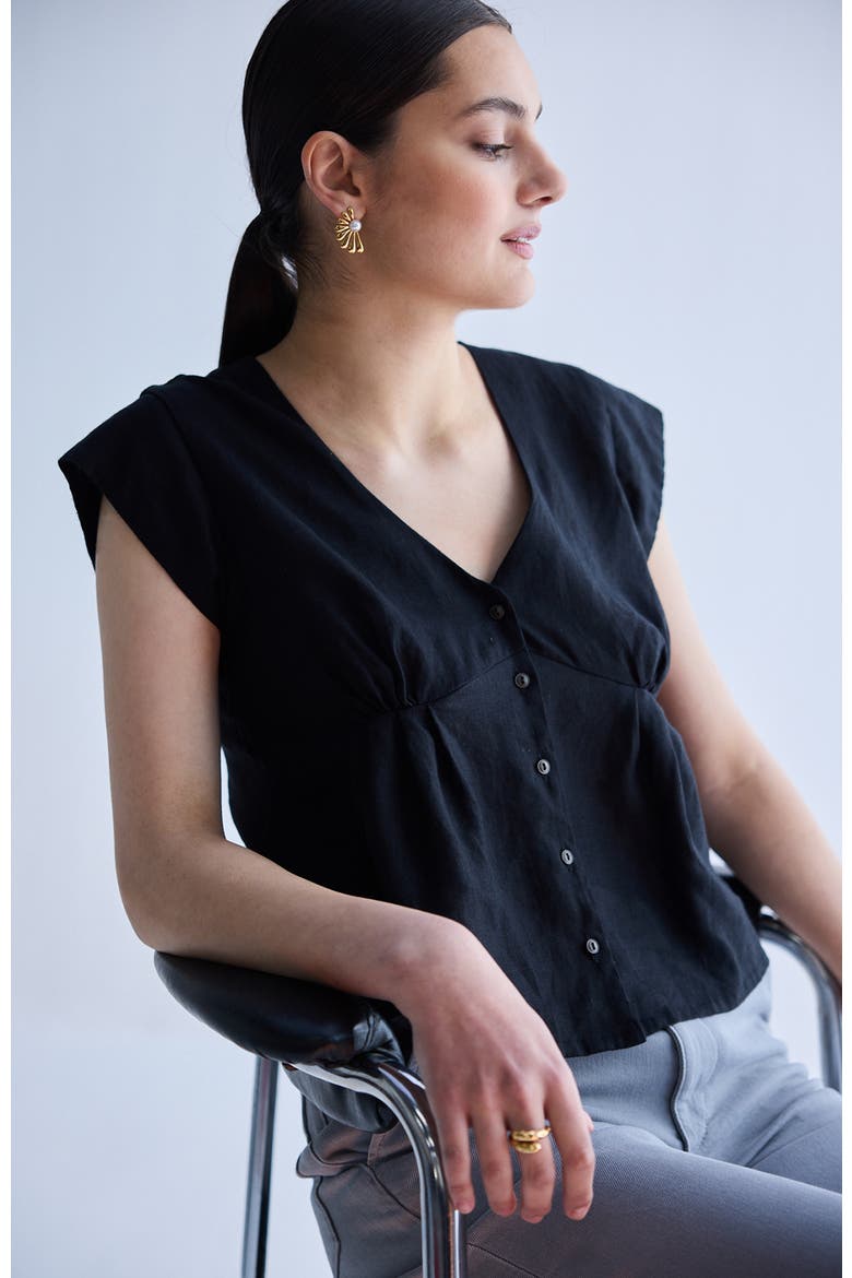 Deep V-neck Short Top, Alternate, color, Black