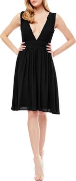 Love By Design Melissa Plunge Neck Chiffon Fit & Flare Dress