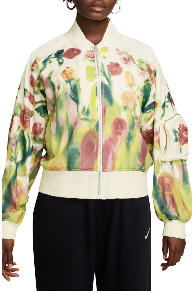Sportswear Ady Floral Zip-Up Bomber Jacket, Main, color, SAIL/ WHITE