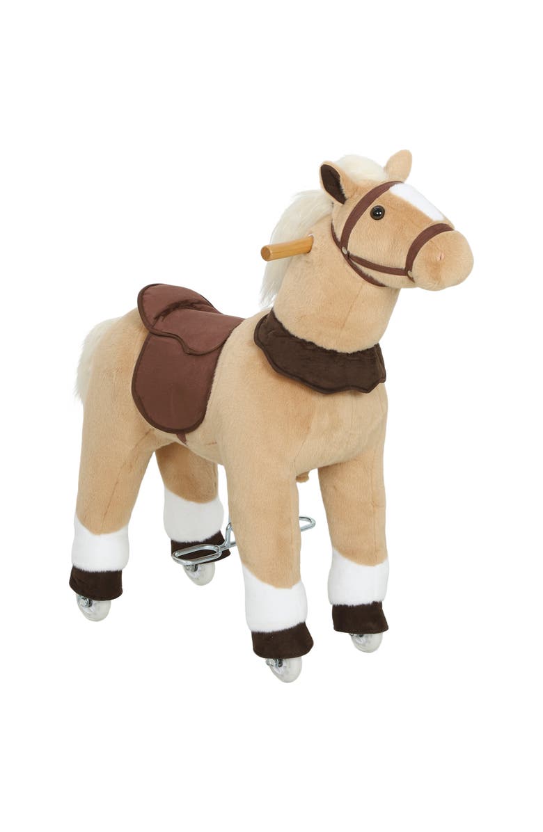 Qaba Ride on Horse for Kids Plush Riding Pony Walking Horse Animal with Rolling Wheels for Active Play, Main, color, Brown