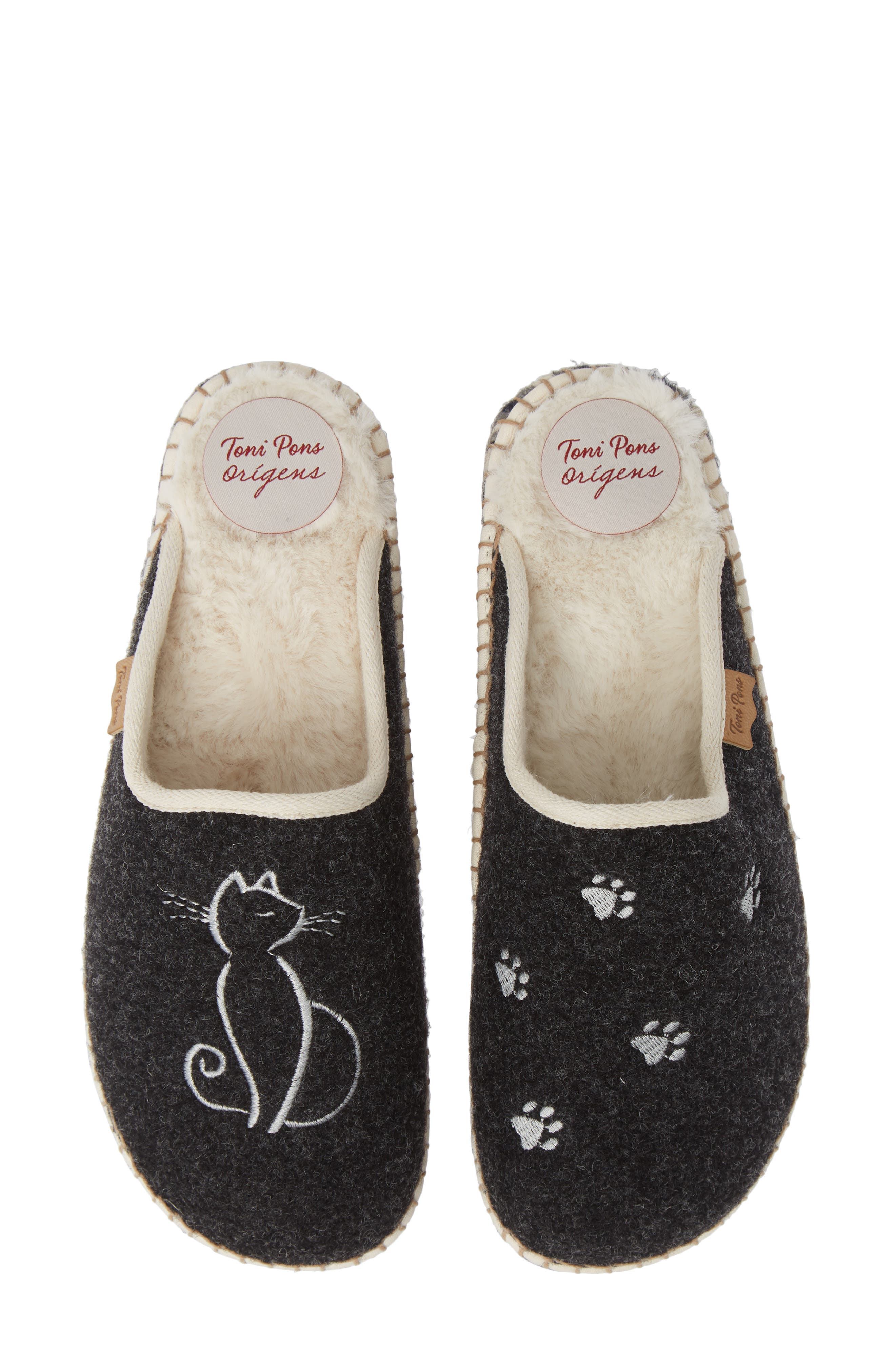 Mysen Faux Fur Lined Espadrille Slipper, Main, color, BLACK CAT FABRIC
