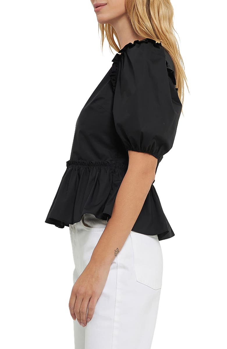 English Factory Puff Sleeve Peplum Cotton Top, Alternate, color, Black