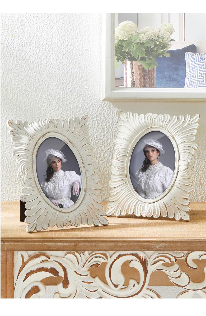 Glitzhome Set of 2 White Ornate Resin Tabletop Picture Frames-4x6, Alternate, color, White