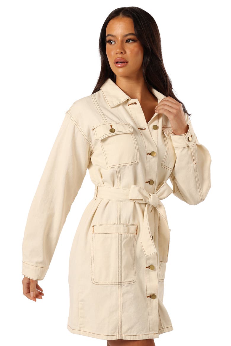 Otto Long Sleeve Denim Mini Shirtdress, Alternate, color, SAND