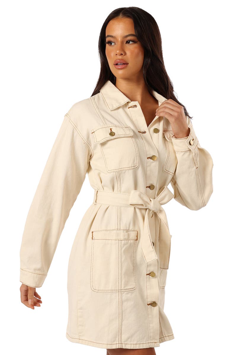 Petal & Pup Otto Long Sleeve Denim Mini Shirtdress, Alternate, color, Sand