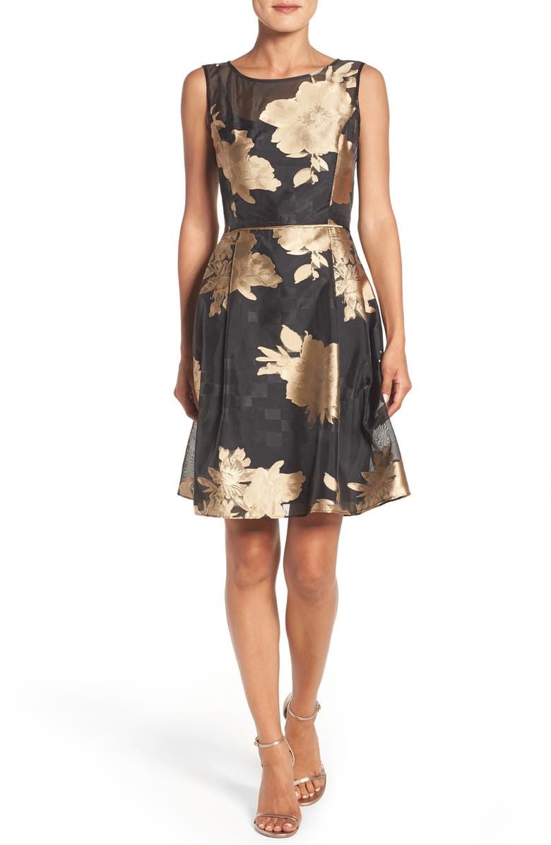 Ellen Tracy Burnout Floral Fit & Flare Dress, Alternate, color,