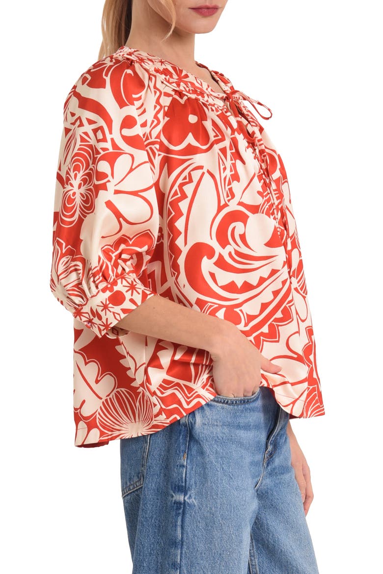 Katari Floral Three Quarter Sleeve Top, Alternate, color, RED MULTI